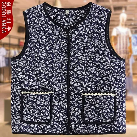 加大码中老年妈妈秋冬夹棉马甲女宽松时尚碎花加厚保暖外穿棉马甲商品大图