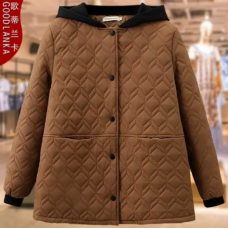 加大码胖妈妈冬季棉服女200斤宽松洋气加厚保暖连帽休闲棉衣外套商品大图