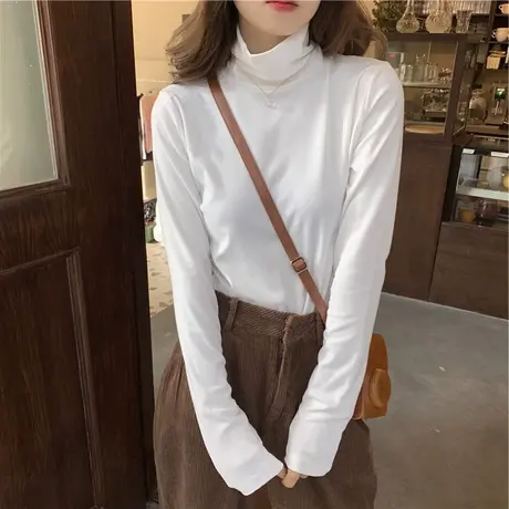 秋冬百搭洋气德绒长袖小衫上衣服加绒加厚保暖内搭高领打底衫女装商品大图