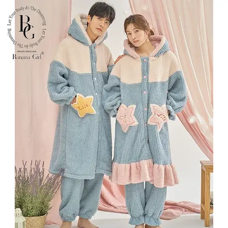 Bananagirl睡衣女秋冬可爱睡袍保暖加厚睡衣长款女冬两件套家居服商品大图