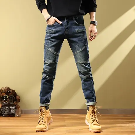 工装裤男2022年秋季新款拼接高街潮牌牛仔裤春秋休闲哈伦束脚裤子商品大图