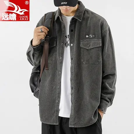灯芯绒长袖衬衫男士春秋季2023新款潮牌工装夹克外套休闲男装衬衣图片