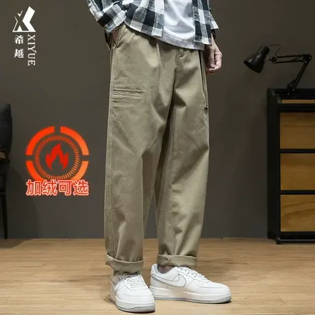 春秋直筒工装休闲裤男简约加绒加厚裤子男士春季新款宽松大码长裤商品大图