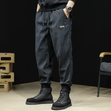 休闲裤男士春秋款竖条大码2024新款黑色运动裤子束脚卫裤春季男裤商品大图