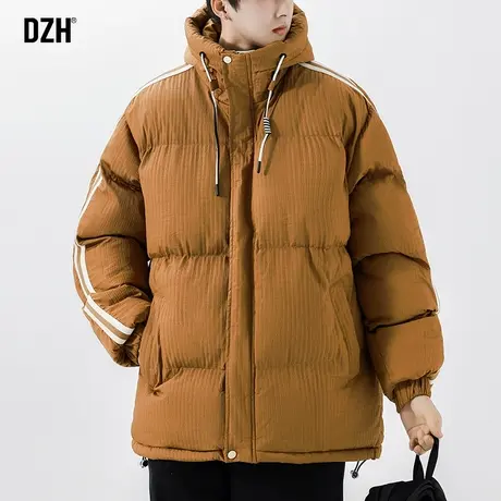 男士咖啡色棉衣外套男潮高级感休闲连帽棉服男款冬季加厚2024新款商品大图