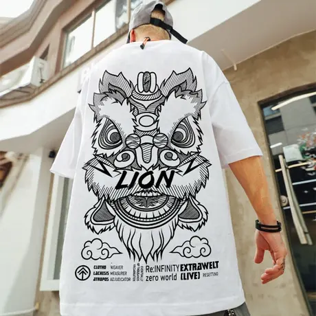 新款短袖男潮国潮中国风胖子男装潮牌白色T恤宽松潮流大码半袖夏商品大图