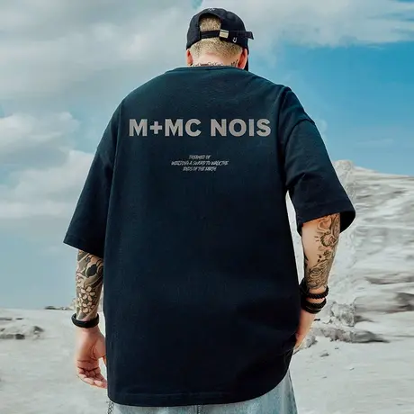 嘻哈重磅衣服短袖男潮牌潮流加肥加大t恤宽松五分袖情侣半袖男潮商品大图