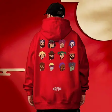 2025新年秋冬连帽红色蛇年情侣装卫衣加绒潮牌大码男胖子男生外套图片