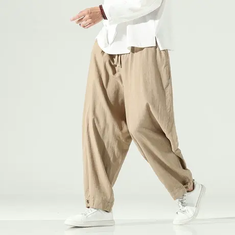 秋冬季男休闲裤中国风复古盘扣阔腿裤宽松垂感加肥加大码中式长裤商品大图