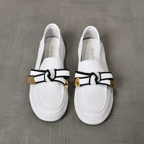 小白鞋女2024新款平底单鞋配裙子一脚蹬女鞋子春季孕妇软底休闲鞋商品大图