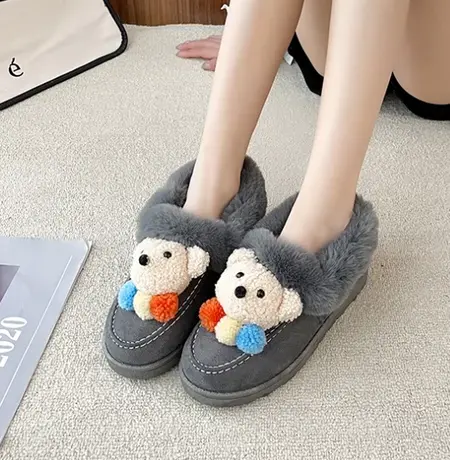 卡通可爱平底雪地靴女款2023年秋冬新款加绒保暖棉鞋短筒百搭短靴图片