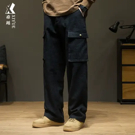 希越雪尼尔加绒加厚男工装直筒裤冬季宽松大码美式休闲百搭长裤子商品大图