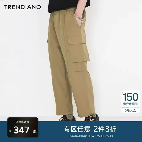 TRENDIANO潮牌官方男装裤子时尚多口袋抽绳工装长裤休闲裤九分裤商品大图