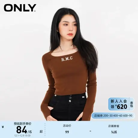 ONLY奥莱时尚字母印花方领短款长袖针织衫女商品大图