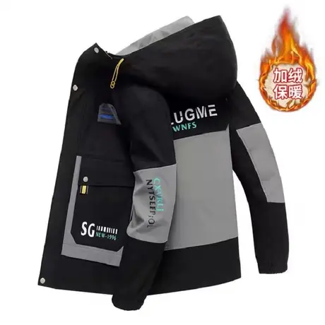 秋冬加绒加厚新款夹克男男士保暖青少年学生外套潮流上衣服休闲商品大图