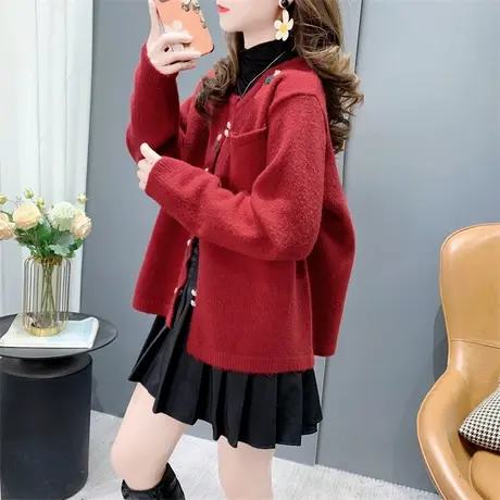 春秋新款软糯立体花朵针织开衫女小清新洋气减龄甜美毛衣外套上衣图片