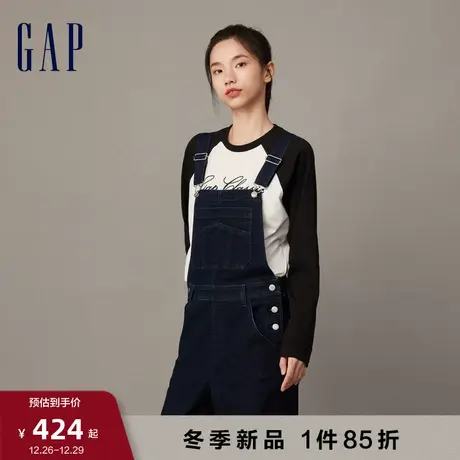 Gap女装早春学院风格复古减龄背带裤宽松高级休闲牛仔裤841416图片