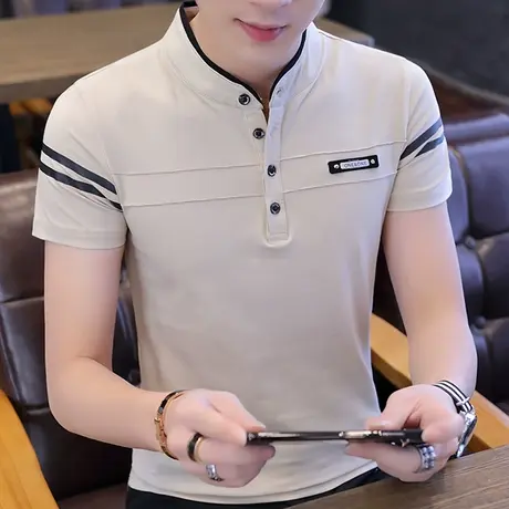 夏季新款立领Polo衫男韩版修身潮流休闲青年男士短袖T恤纯棉卫衣商品大图