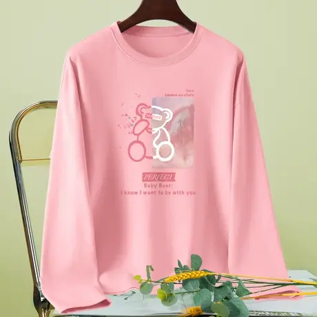 宽松长袖t恤女春季2024年新款春秋纯棉正肩打底学生上衣春款女装图片