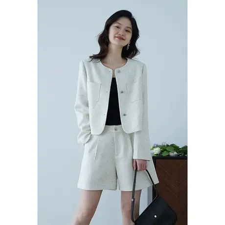 嘉茱莉2024春季新款圆领小香风外套女小个子短外套短款上衣套装图片