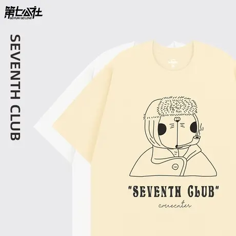 第七公社没头脑和很高兴联名款短袖t恤男情侣装美式复古纯棉半袖商品大图