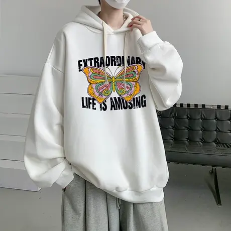 无性别卫衣男春秋款卡通印花连帽外套男潮牌上衣青少年港风套头衫商品大图