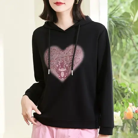 连帽卫衣女2024年春装新款爆款时尚宽松正肩上衣服春秋百搭外套潮图片