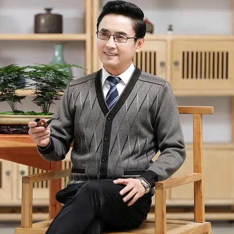 老头男士针织开衫毛衣服外套加绒加厚秋冬季中老年人70岁80爷爷装图片