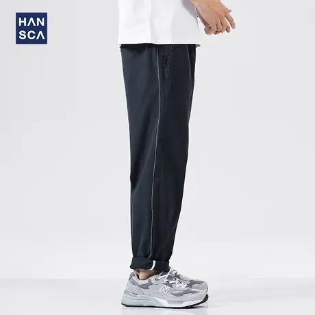 汉斯卡春季高端纯棉休闲裤男宽松直筒青少年潮流百搭美式运动长裤商品大图