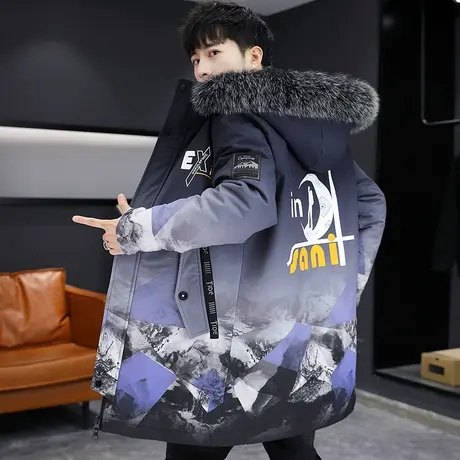2023冬季新款男士中长款棉衣大毛领加绒加厚冬装外套个性帅气男装图片