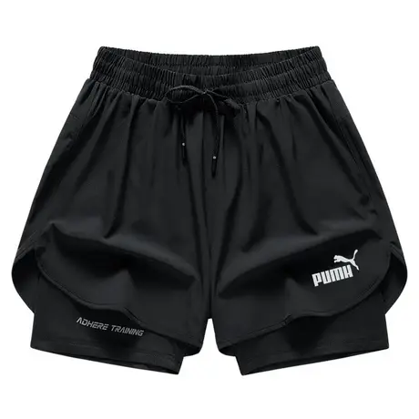 奥特莱斯正品运动休闲假两件短裤男女夏季三分冰丝速干健身跑步裤图片