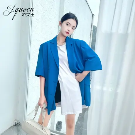 短袖西装外套女夏季薄款复古高级感宽松显瘦洋气廓形炸街小西服潮图片