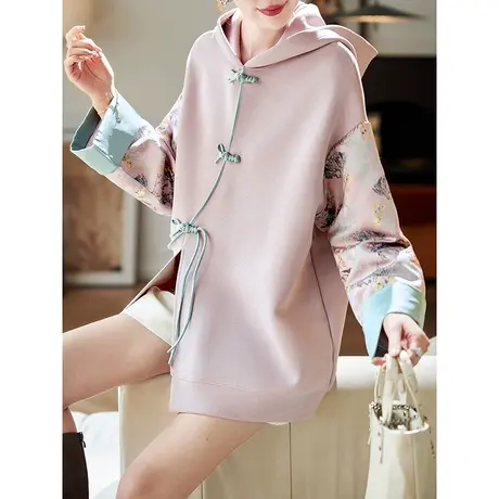 宝诗黎【新品价318元】连帽提花拼接国风卫衣ANJ4001商品大图