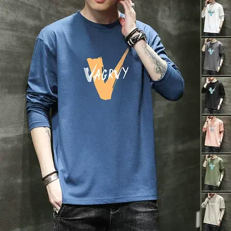2023春秋季韩版潮牌长袖T恤男士新款青年潮流百搭薄款打底衫男装商品大图