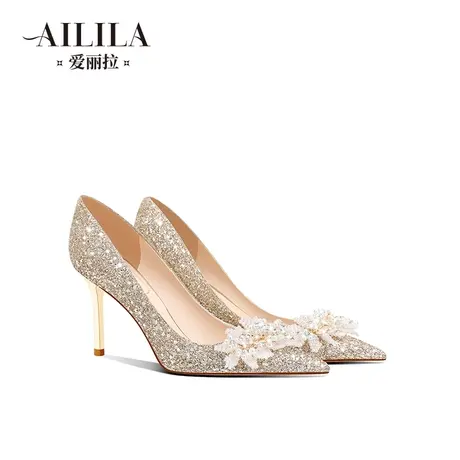爱丽拉香槟色法式结婚鞋女2023新款水晶禾秀主婚纱两穿新娘高跟鞋商品大图