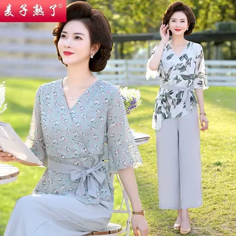 妈妈夏装套装洋气质休闲短袖小衬衫两件套阔太太洋气春中老年女装商品大图