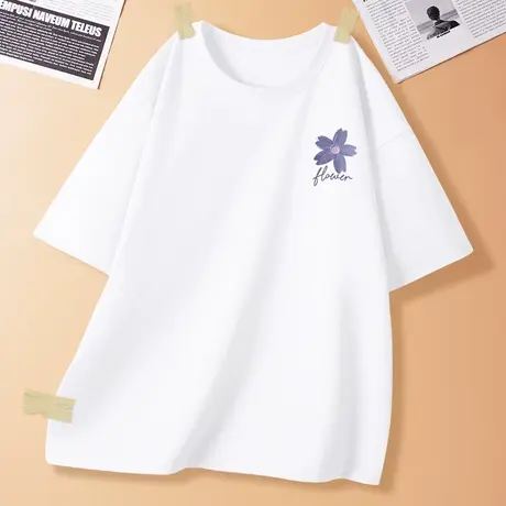 白t恤纯棉宽松短袖女2023年夏季新款女士大码半袖体恤高级感衣服商品大图