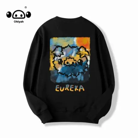 Ohlyah黑色圆领卫衣女春秋薄款新款慵懒风长款简约潮牌纯棉上衣商品大图