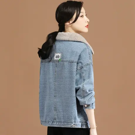 韩潮袭人毛领加绒加厚牛仔外套女2023冬季新款宽松百搭保暖短外套图片