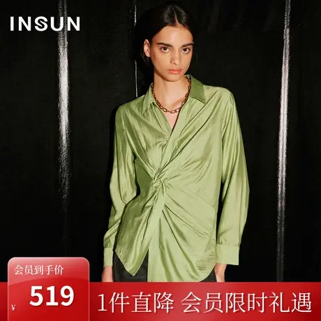 [[褶皱艺术]恩裳COVER2023秋季新款腰节扭结设计下脚开叉冰丝衬衫图片