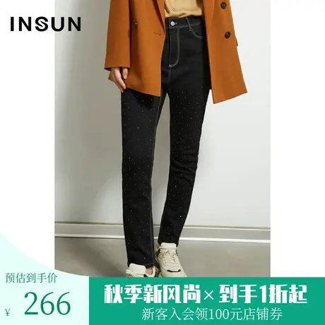 恩裳蔻冬季时尚黑色波点修身小脚休闲牛仔裤长裤图片