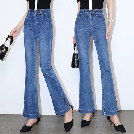 九分牛仔微喇裤女高腰2023年春秋季新款宽松休闲钉珠显瘦喇叭裤潮商品大图