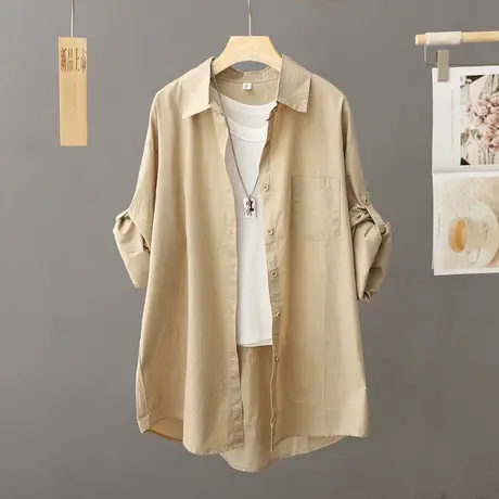 春秋休闲衬衫式外套女开衫宽松中长款休闲衬衣设计感小众外搭上衣图片
