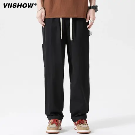 VIISHOW宽松垂感休闲裤男直筒抽绳工装裤日系潮牌阔腿九分裤男款商品大图