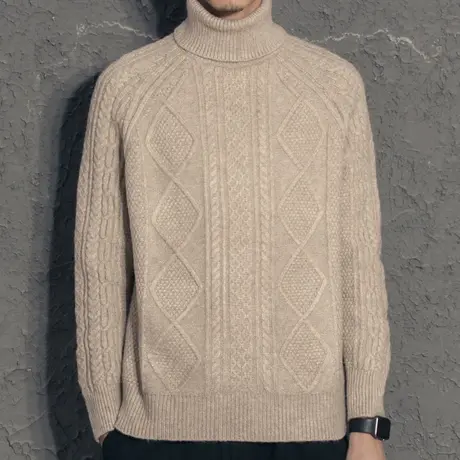 秋冬季高领毛衣男宽松韩版潮流毛衫男士加厚打底衫慵懒麻花针织衫商品大图