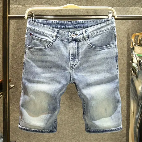 高端水洗牛仔短裤男款潮牌修身直筒五分裤子男士休闲中裤夏季薄款商品大图