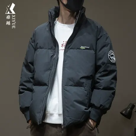 潮牌立领羽绒服男90%白鸭绒冬季大码男生面包服外套男士无帽男款商品大图