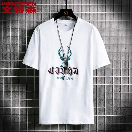 2023夏季新款韩版潮流青年t恤男休闲百搭圆领短袖男装上衣打底衫商品大图