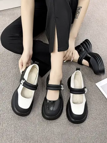 玛丽珍小皮鞋女2023夏季新款法式粗高跟鞋子女小香风厚底乐福单鞋商品大图