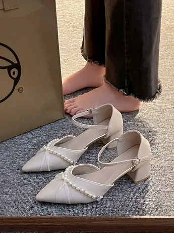 玛丽珍鞋2023年春季新款浅口尖头高跟粗跟仙女风包头凉鞋单鞋女夏商品大图